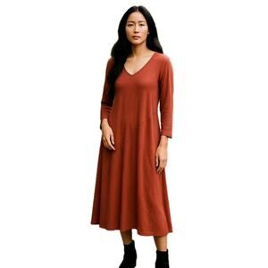 Blue Canoe Midi Dress Womens Size M Rust Organic Cotton Spandex Boho Hippie USA